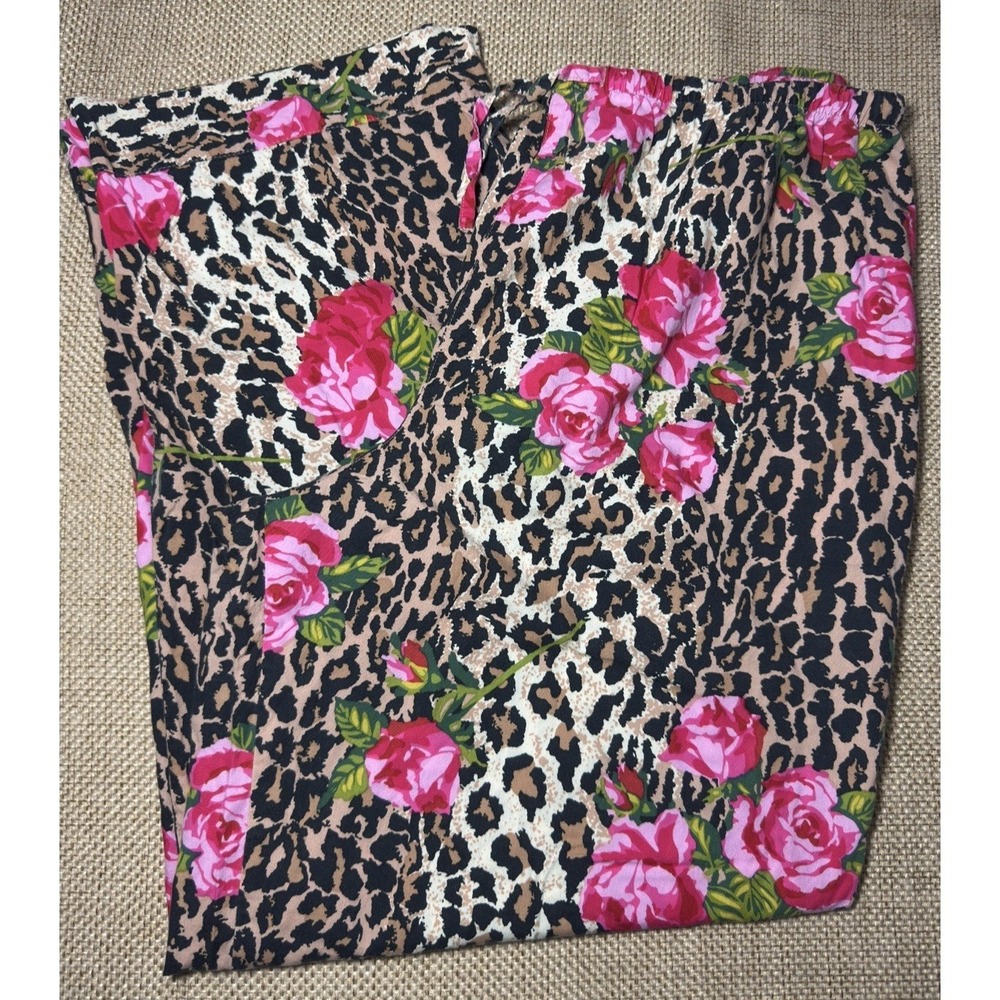 Nick & Nora Leopard Pajama Pants Large Rose Pink Floral Animal Print‎ Stretch